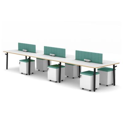 China Modern Top 6 People Table Standard Features Metal Leg Wood Desks And Workstations With Desk Screen for sale