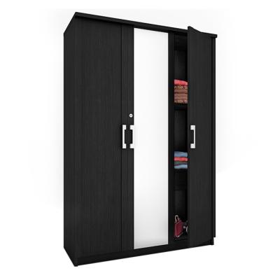 China Black Wooden Storage Melamine Finish 3 Doors Wardrobe Sale With Mirror Door Design for sale