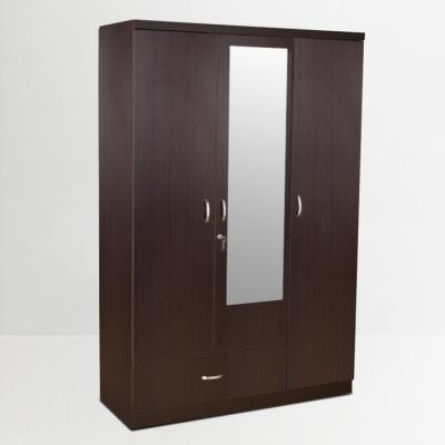 China Dark Brown Wood Modular Storage Bedroom Closet Organizer Wardrobe With Mirror for sale