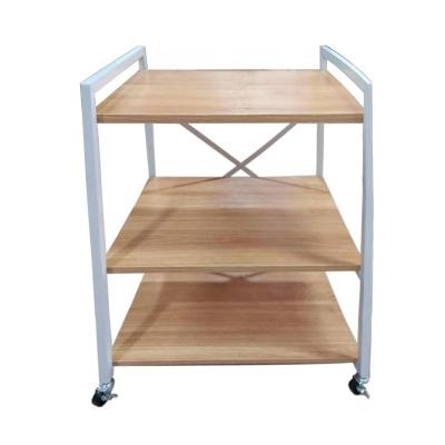 China New Style Wooden Storage Rack Cabinet Metal 3 Tier Kitchen Cart Storage Shelf With Removable Wheels for sale