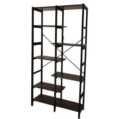 China Industrial Retro Storage Adjustable Rack Storage Shelf Metal and Wood Bookcase Furniture for sale