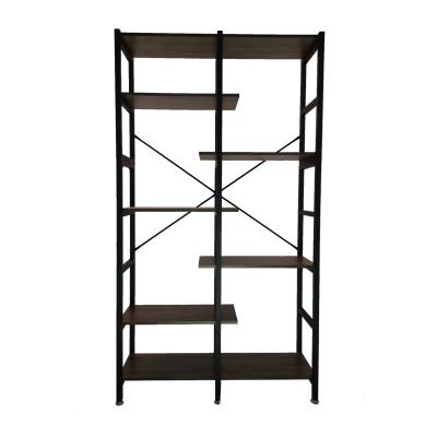 China Modern Industrial Look 5-Tier Shelf With Open Storage Display Rack, Metal Frame For Home Office, Walnut for sale