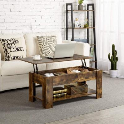 China Brown Color Adjustable Home Furniture Wooden Living Room Side Table (Height) Wooden Lift Up Top Coffee Table for sale