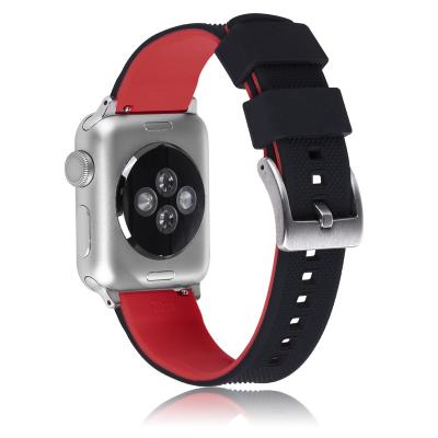 China Two-Tone Stainless Steel Quick Release Silicone Rubber Watch Strap Compatible with Apple Watch Band for sale