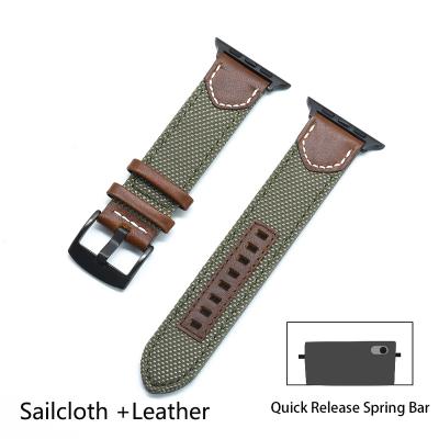 China Unique Vegan Design Leather Watch Band Sailcloth Leather For Apple Watch 38mm Fabric Nylon Watchband 42mm for sale