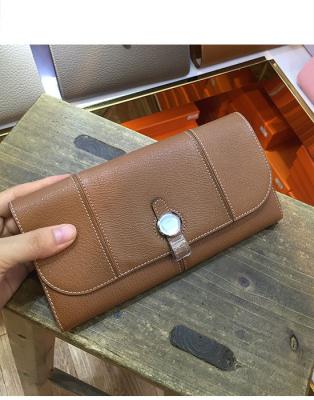 China Hot sell high end quality brown women purse designer purse goatskin purse fashion purse brand flat purse LR-P01 for sale