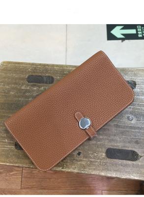 China high end quality brown ladies wallet designer wallet goatskin wallet brand name wallets with round button for sale