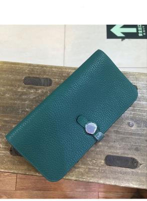 China high end quality green ladies designer purse goatskin wallet brand name wallets with round button for sale