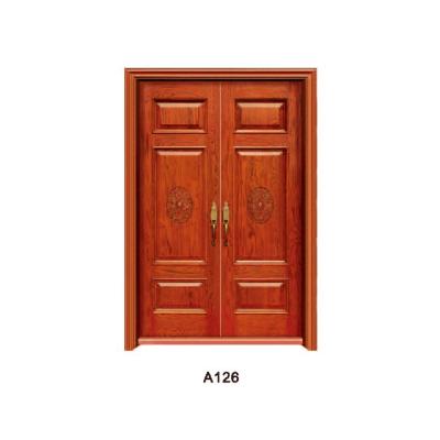 China Custom Front Door Double Entry Swing Door Exterior Wood Design for sale