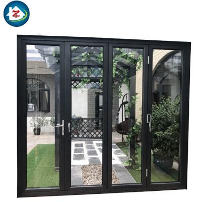 China Modern Aluminum Glass Folding Bifold Doors Heat Transfer Printed Wood Grain for sale