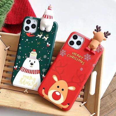 China Anti-drop Cartoon Christmas Phone Case For iPhone 13 12 11 IMD Deer Case For Pro Max With Doll Lovely Back iPhone XR X Xs 11 Cover for sale