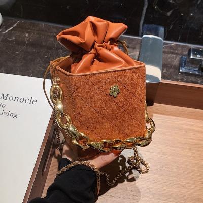 China Fashion Women TS9534 2021 Popular Designer Square Box Nubuck Leather Handbag Fashion Bucket Chain Handbags Shoulder Purses For Females for sale