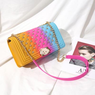 China TS9019 Fashion Rhinestone Purse Rainbow Clear Colored Ladies Crossbody PVC Women's Bags Luxury Handbags Freeze Purse for sale