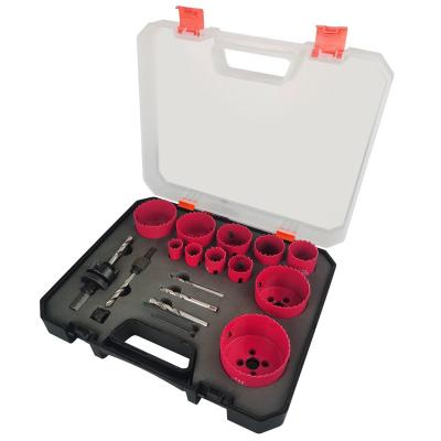 China WENCHI DIY Metal Drilling Set Pipe Hole Saw Kit Hss M42 Bimetal For Diy/NC Metal Cutting 16Pcs Core Drill Bits Red/Orange for sale