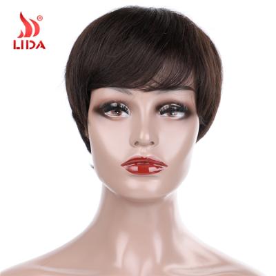 China Lida 100% Straight Indian Hair Short Straight Side Bangs Nature Straight Mono 6525MN Wigs for sale