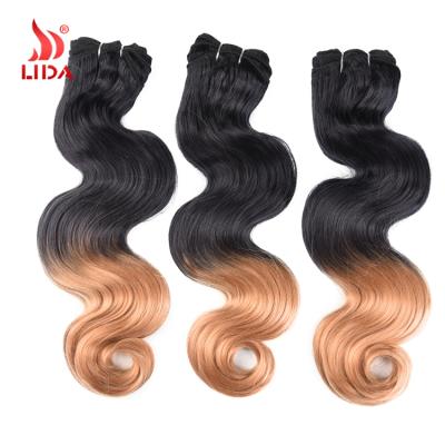 China Body Wave Lida Synthetic Body Wave Yaki Ombre Color 16-26inches T1B/27 Hair Weave Bundles Extension à venda