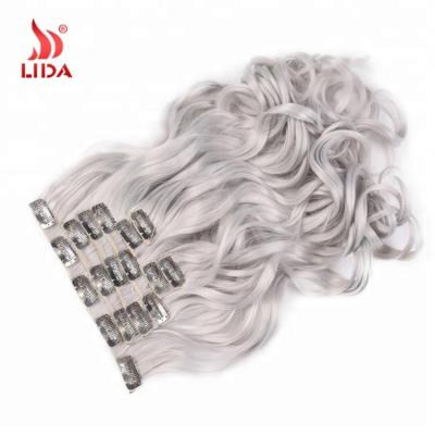 중국 Curly Wavy Curly Curly Clip In Gray Hair Extensions Long Natural Wavy Curly Synthetic Highlight Hair Extensions Wigs 8Pcs/set 20Inch 판매용