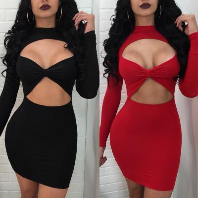 China D4016 Summer Breathable Hot Selling Sexy Ladies Ladies Long Sleeve Bandage Upper Part Casual Hollow Out Club Wear Dress for sale