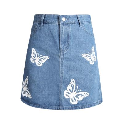 China SK2008 anti-static anti-static hot new arrivals high slim waist printed short ripped jeans skirt ladies jeans skirts for sale