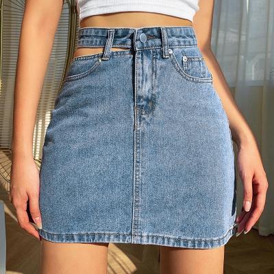 China SK2010 Amazon Anti-Static Anti-Static Knockouts Cleared Hollow Slim Women Blue Jeans Skirt Mini Skirts for sale