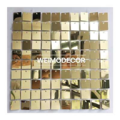 China Integrated Ceilings 30cm*30cm Sequin Gold Shimmer Smokeproof Wall Panel For Birth Party for sale