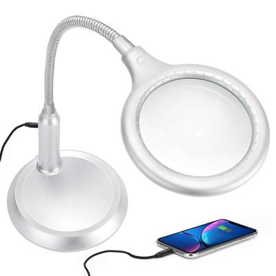 China Magnifier Rechargeable Magnifying Lamp 5X Dimmable Hands Free Magnifying Glass with Light and Stand for Jewelry Sewing Workbench for sale