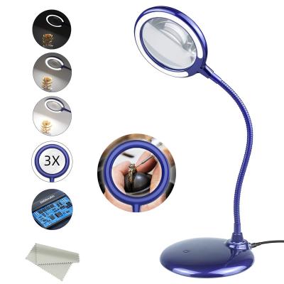 China Magnifier Rechargeable 3x Magnifying Dimmable Lamp Hands Free Magnifying Glass with Light and Stand Magnifiers with 28 LED Lights for sale