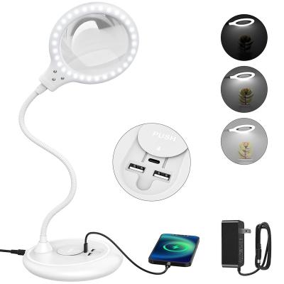 China Magnifier 5X LED Magnifying Lamp Large Hand Free Magnifying Glass with Light and Stand Support Fast Charging for Reading Hobbies Workbench for sale