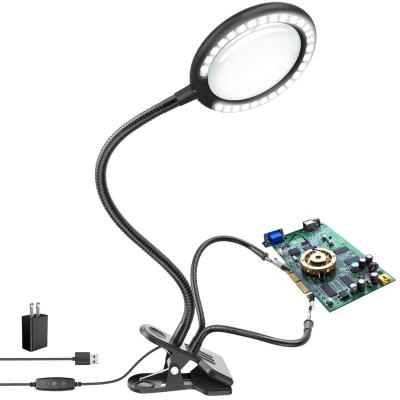 China Magnifier Helping Hands Soldering with Clamp 3X Magnifying Glass with light 2 Flexible Helping Hand Arms Magnifier for sale