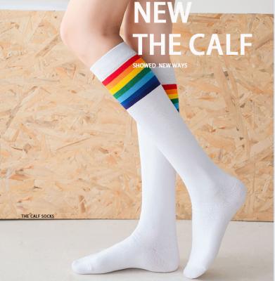 China Fashion Custom Design Cotton Good Quality Colorful Rainbow Logo Women's Casual Socks QUICK DRY for sale