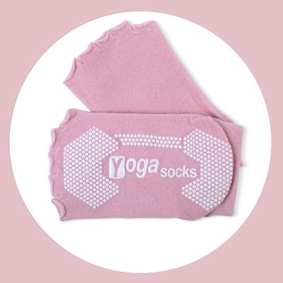 China Breathable Athletic Short Cotton Socks Toeless Half Toe Yoga Socks with Leather non-slip mat Grips Slipper Socks for Pilates, Ballet for sale