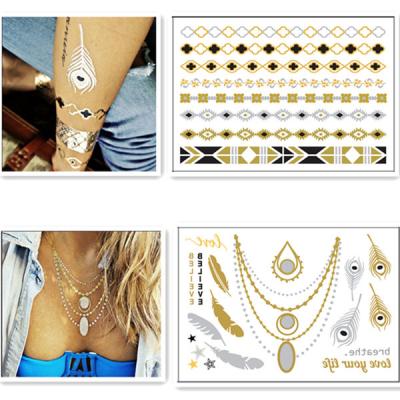 China Customized Non-Toxic Gold Silver Metallic Foil Tattoo Jewelry For Women for sale