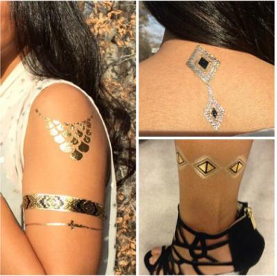 China Customizable Temporary Mix Gold And Silver Temporary Metallic Tattoo Sticker for sale