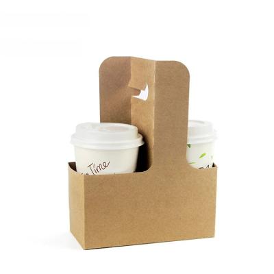 China With Handle Paper Cup Holder Brown Kraft Paper Cup Carrier for sale