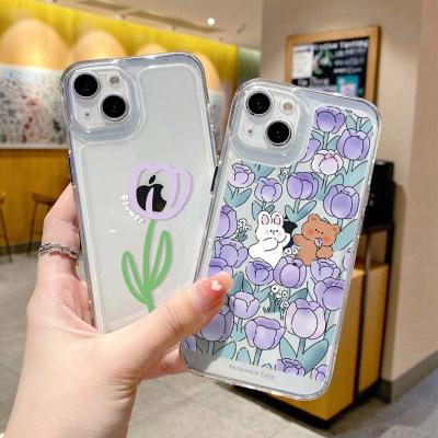 China Eco-friendly iPhone 13 pro 12 11 pro Max XR Max X Graffiti Flower Tulip Clear Phone Case For 7 8 Plus Transparent Shockproof Bumper Cover for sale