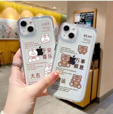 China Eco-friendly Good Luck Bear Rabbit Clear Phone Case For iPhone 13 pro 12 11 pro XR max max X 7 8 plus transparent shockproof bumper cover for sale