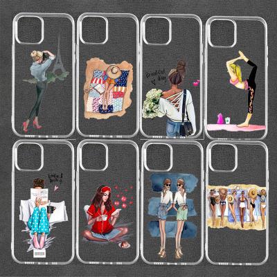 China Custom Made Transperanet Good Quality Eco-friendly Silicone Phone Case For Iphone 13 Se 5S 6s 7 Mini Pro Lovely Girl 8 11 12 Max Plus for sale