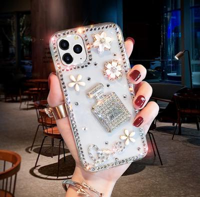 China Eco-friendly Handmade Colorful Shiny 3D Crystal Clear Bling Full Diamonds Rhinestone Perfume Phone Case For Iphone 11 12 13 pro XR XS max for sale