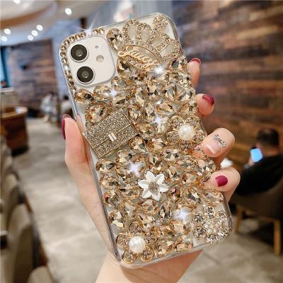 China Eco-friendly Handmade Colorful Shiny 3D Crystal Clear Bling Full Diamonds Rhinestone Crown Phone Case For Iphone 13 12 11 pro XR XS max for sale