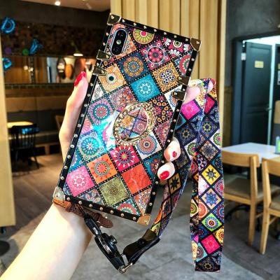 China Square Grid Totem Phone Case Eco-friendly Blue Rectangle Clear Color Phone Case With Stand For iPhone 11 12 mini pro XS Max XR X plus 8 7 6S for sale