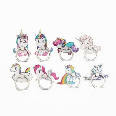 China Rainbow Adjustable Cute Unicorn Cartoon Mobile Phone Stand Holder Metal Phone Ring Stent Acrylic Phone Accessories for sale