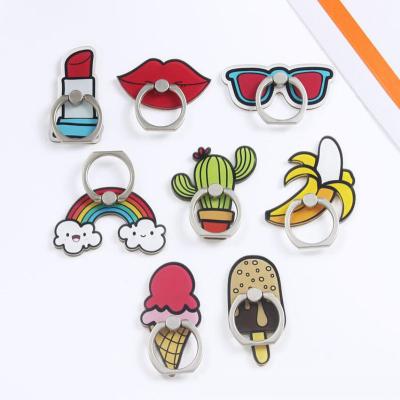 China Adjustable Cute Acrylic Cartoon Rainbow Lipstick Cactus Ice Cream Cell Phone Holder Stand Metal Phone Ring Stent Phone Accessories for sale