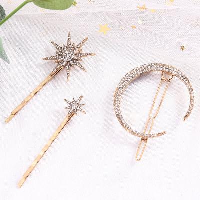 China Hollow Moon Star Diamond Circle Diamond Fashion Women Barrettes Metal Hair Clip Accessories Geometric Hair Pins for sale