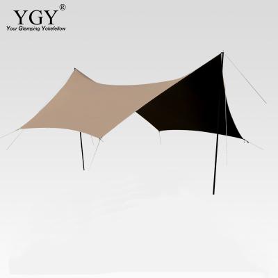 China Extended Type Hot Sale 440*430cm Black Insulated Oxford Fabric Sun Shelter Tarp UPF80+ 6-8 Person Capacity Outdoor Camping Tarp for sale