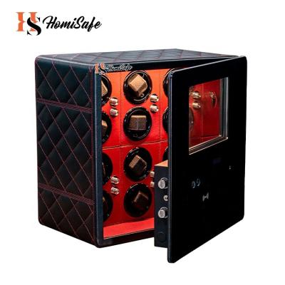 China Homisafe OEM Black Leather Jewelry Turning 12 Slot Digital Watch Home Winder Safe Box for sale