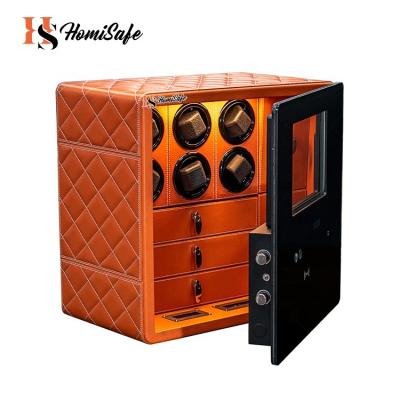 China Wholesale Leather Luxury Gyro 6 Slots Drawer Automatic Watch Winder Safe Homisafe Box for sale