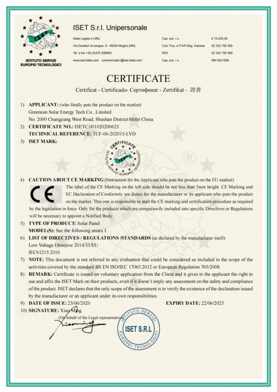 CE - Hefei Greensun Solar Energy Tech Co., Limited