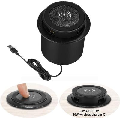 China New Mobile Phone Furniture Embedded 10W Fast Wireless Charger With Dual USB-One Auto Built-in Output Charging for sale