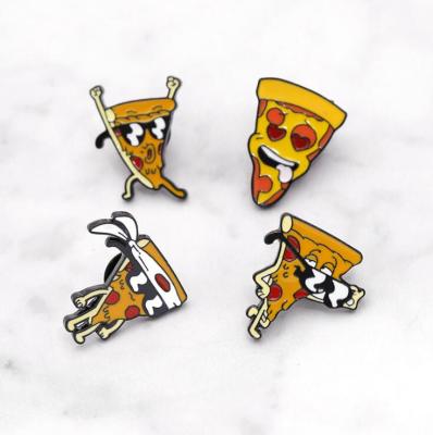 China Custom cute funny expression black nickel metal pizza design food lapel pin badge enamel pin making for sale