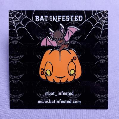 China Halloween Card Pins Glitter Bat Lapel Pin Custom Cute Supporting Enamel for sale